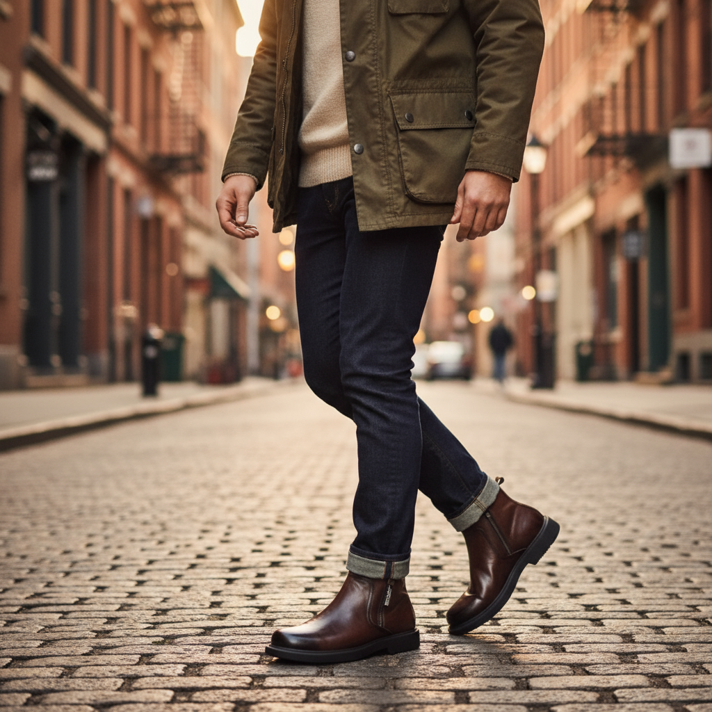 Men's Side-Zip Faux Leather Ankle Boots with Chunky Sole
