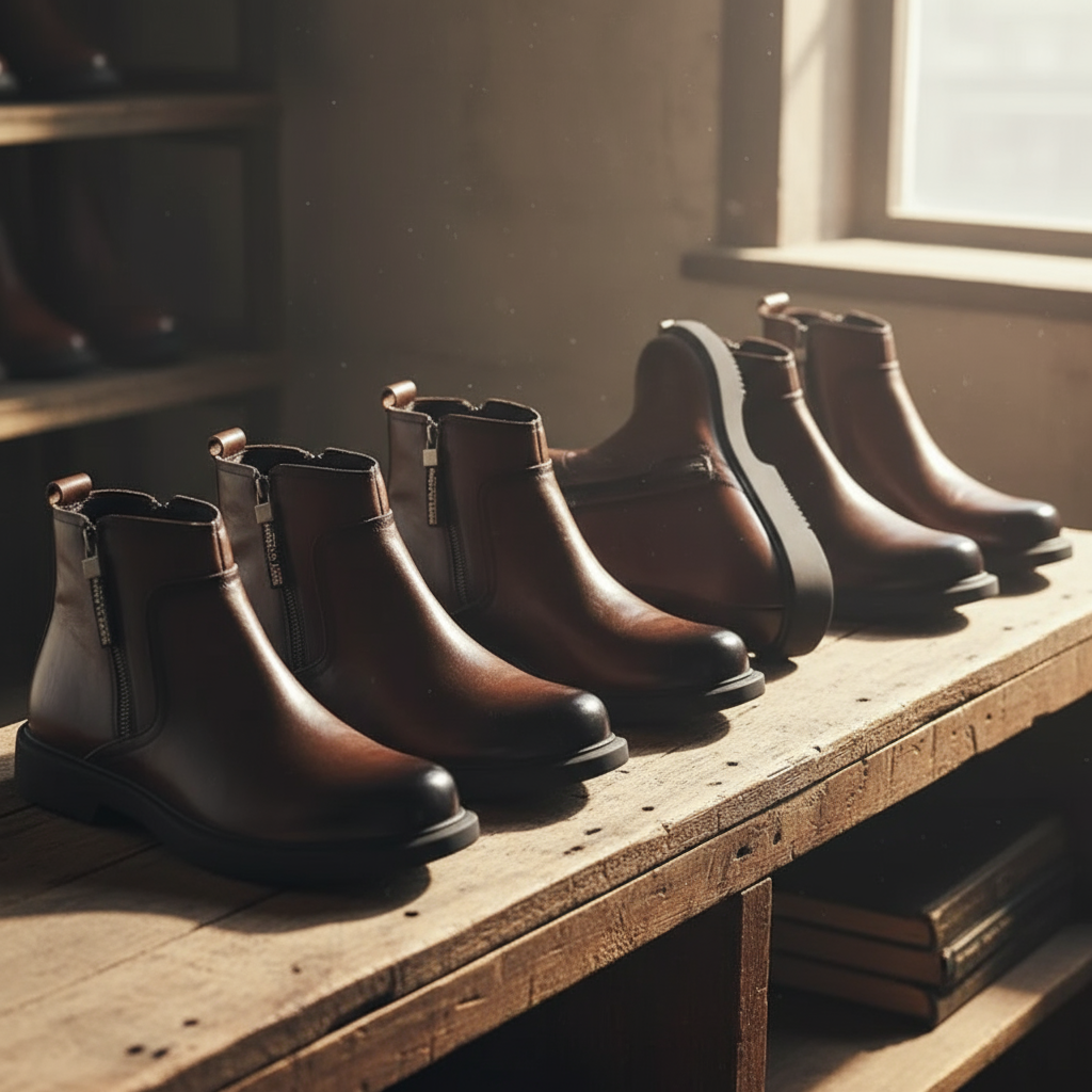 Men's Side-Zip Faux Leather Ankle Boots with Chunky Sole
