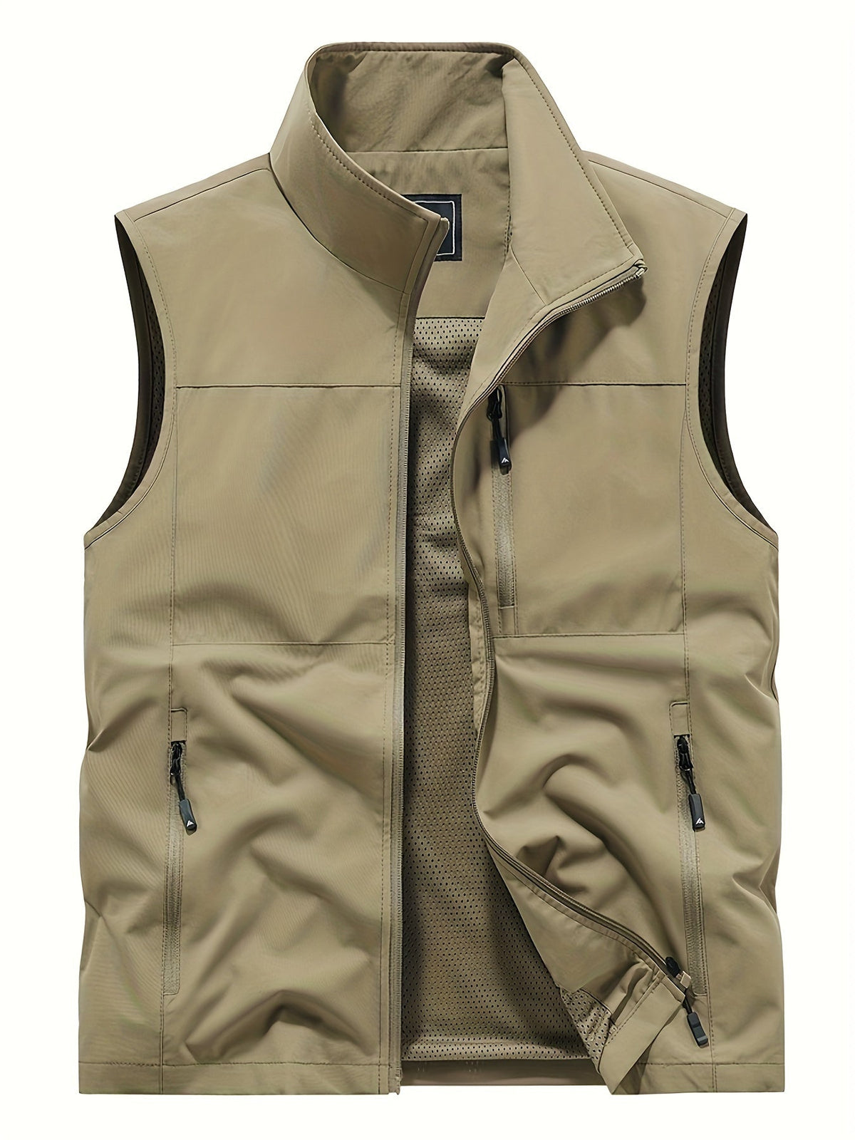 Men's Mesh Lined Zip-Up Gilet with Stand Collar