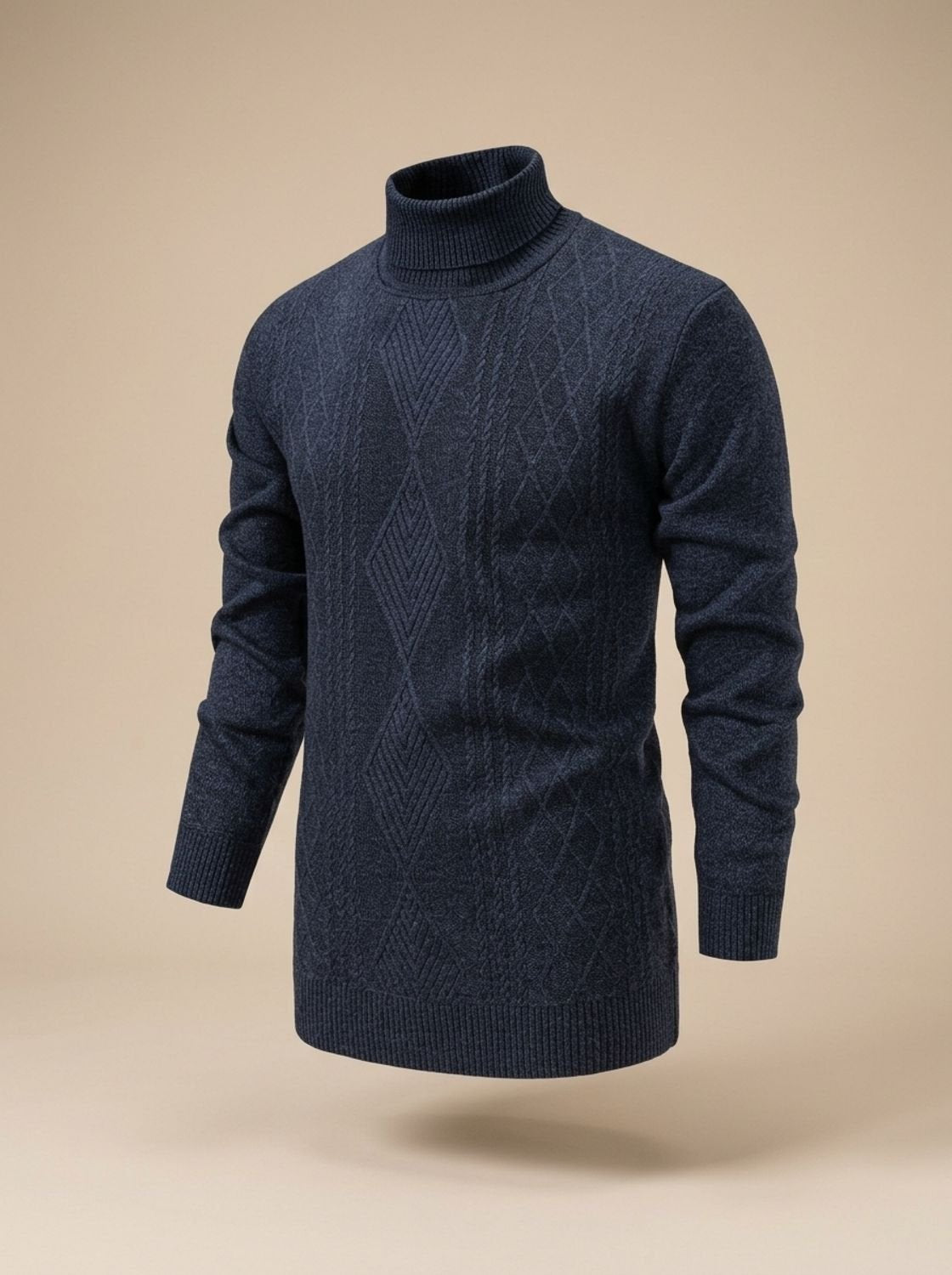 Men's Slim Fit Cable Knit Roll Neck Jumper