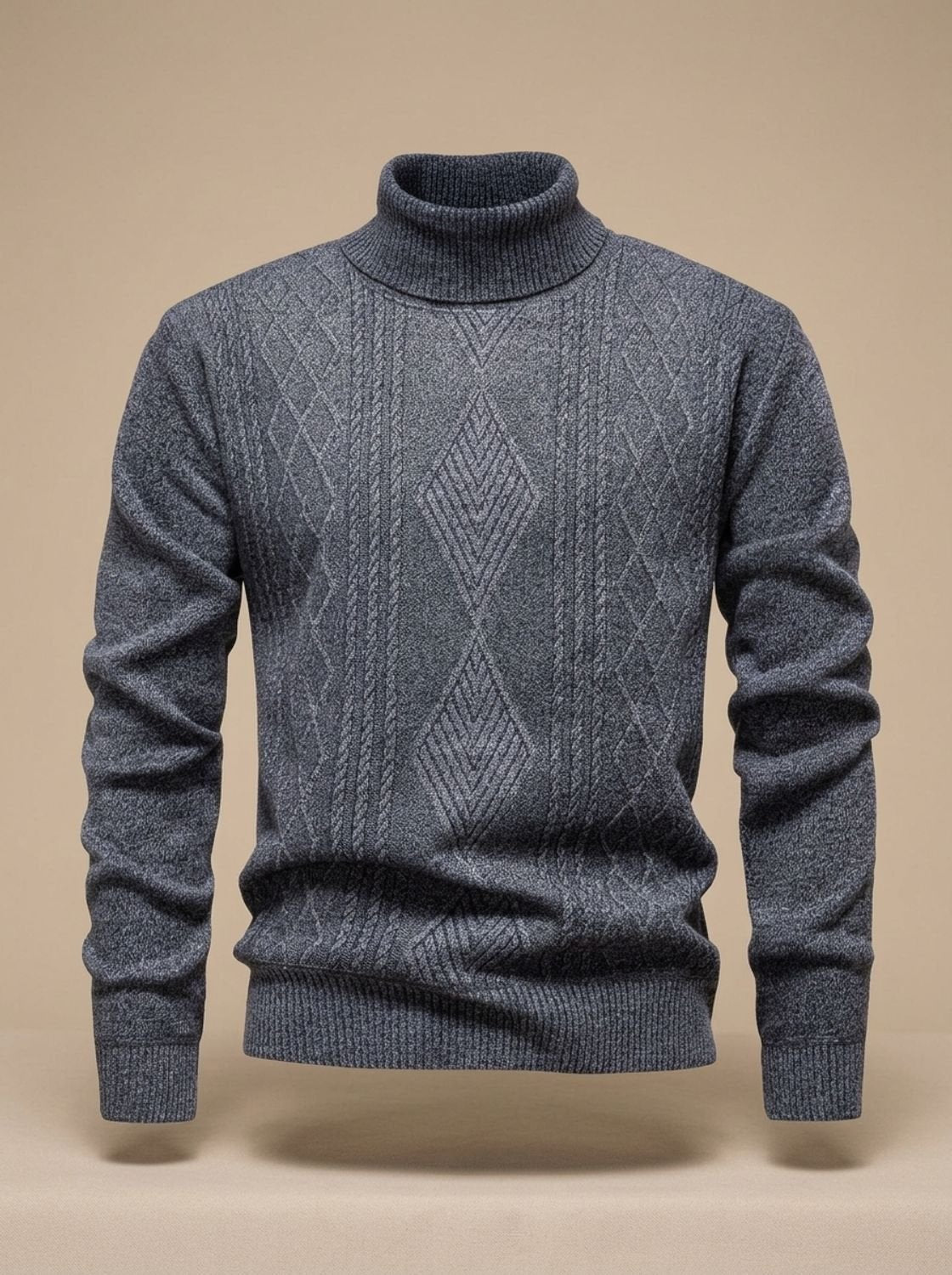 Men's Slim Fit Cable Knit Roll Neck Jumper