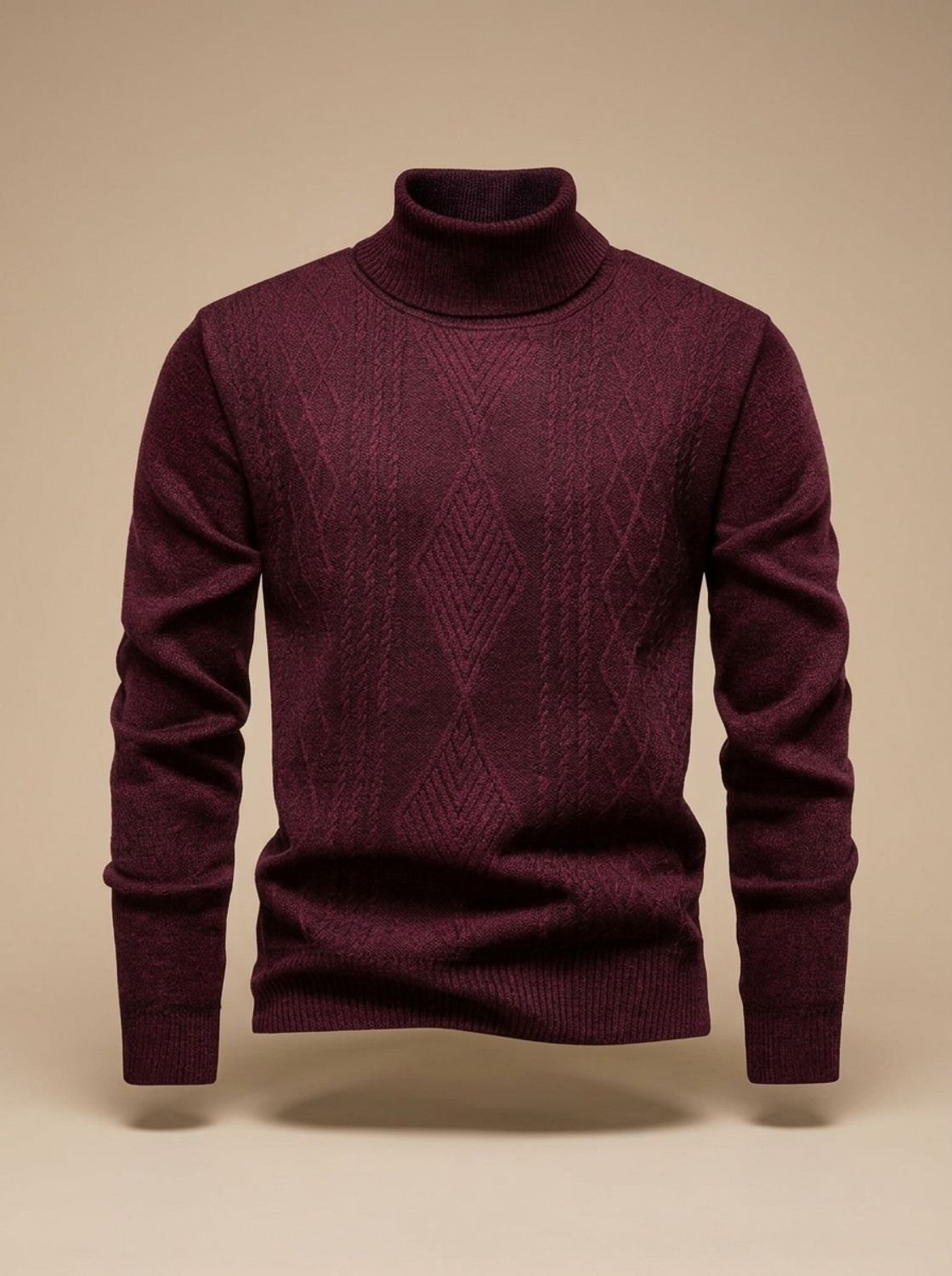 Men's Slim Fit Cable Knit Roll Neck Jumper