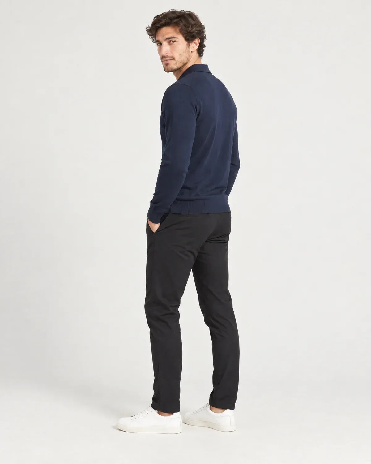 Men's Slim-Fit Fine Knit Polo Jumper in Navy
