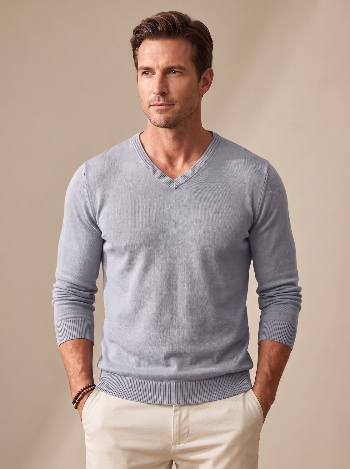 Men's Slim-Fit V-Neck Fine Knit Jumper