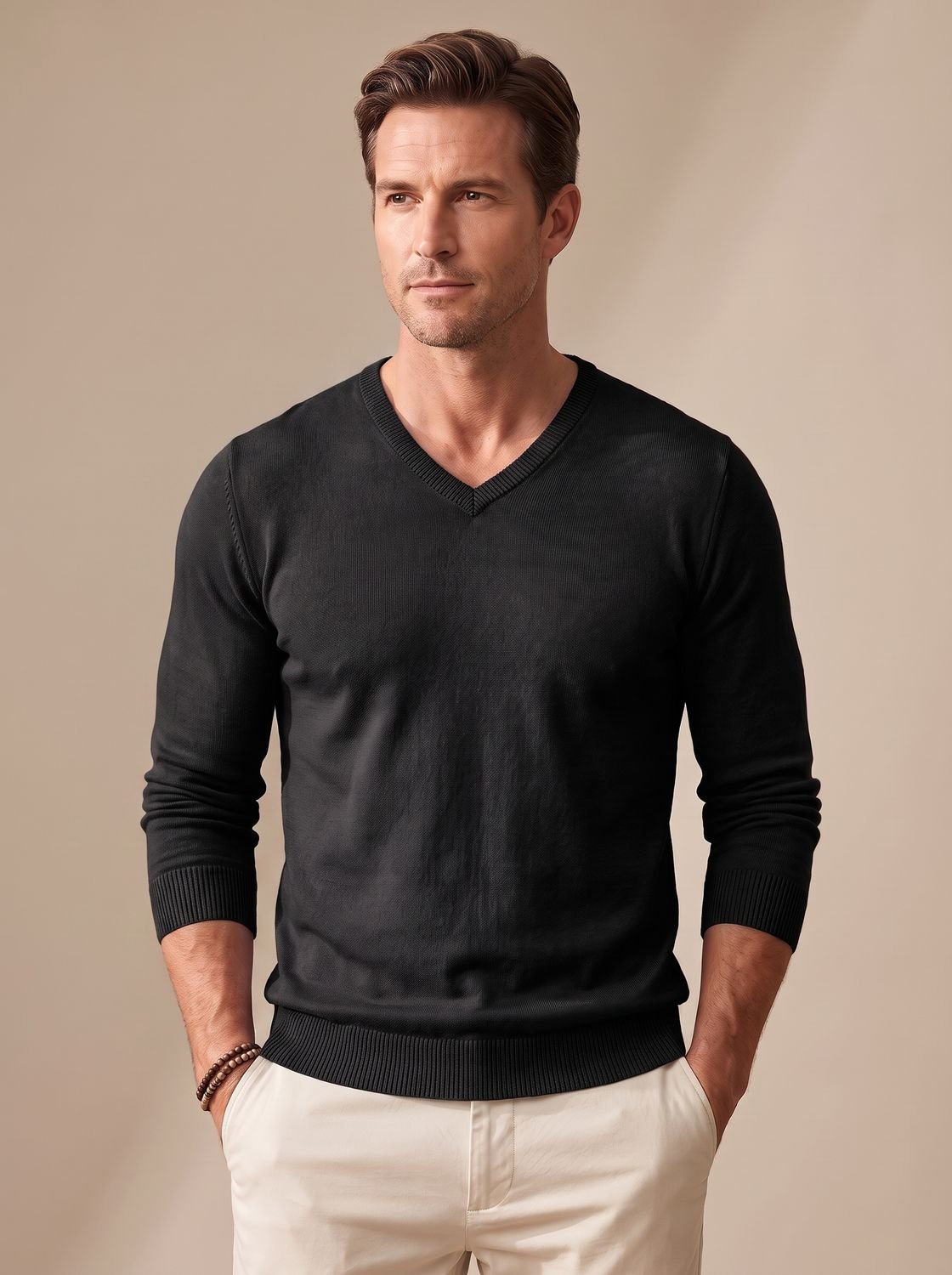 Men's Slim-Fit V-Neck Fine Knit Jumper