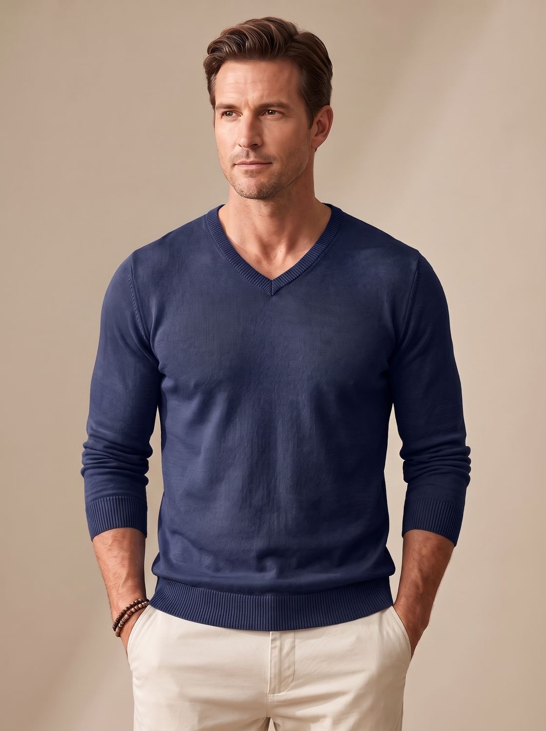 Men's Slim-Fit V-Neck Fine Knit Jumper