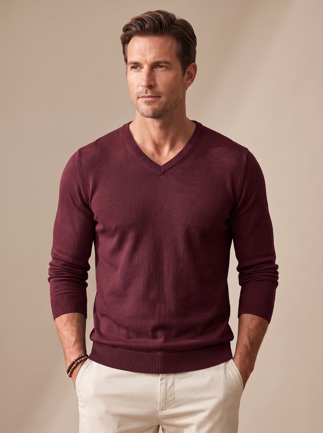 Men's Slim-Fit V-Neck Fine Knit Jumper