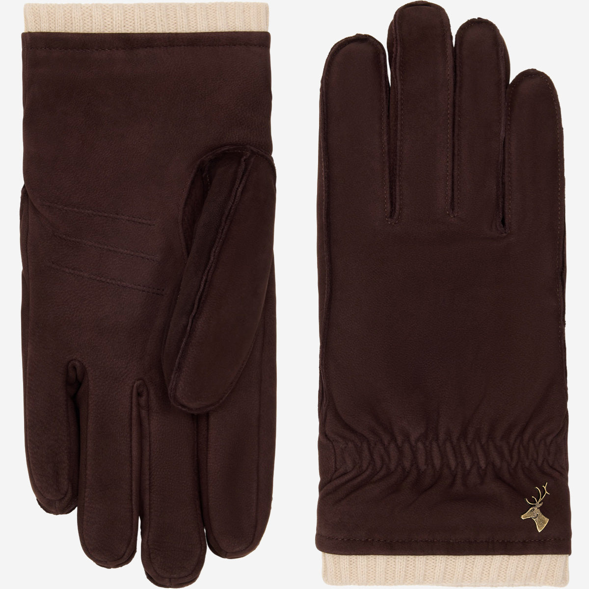 Men's Winter Gloves with Ribbed Cuff in Dark Brown