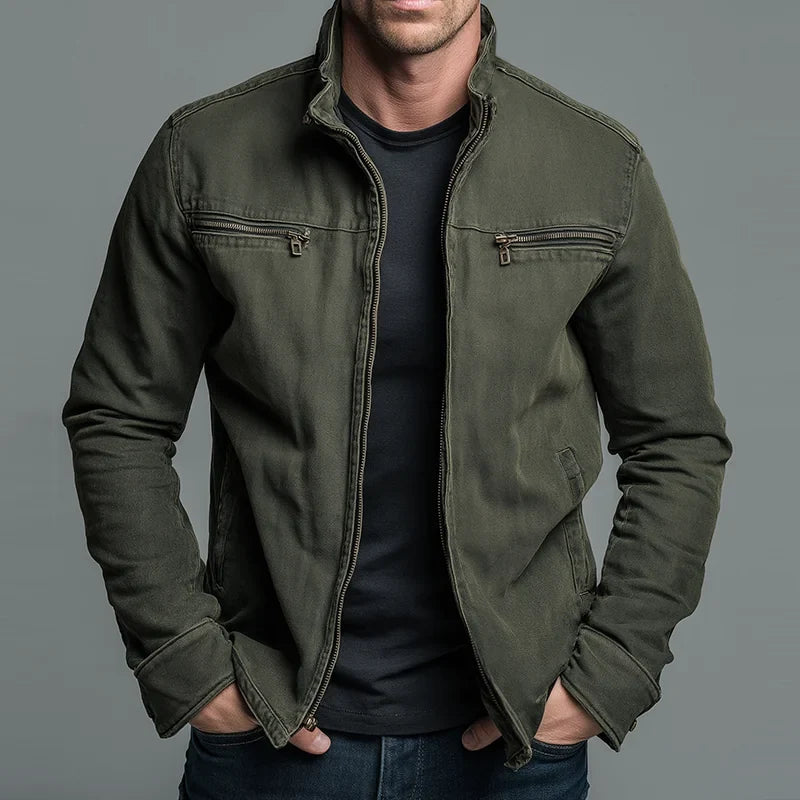 Men's Stand Collar Utility Jacket in Army Green