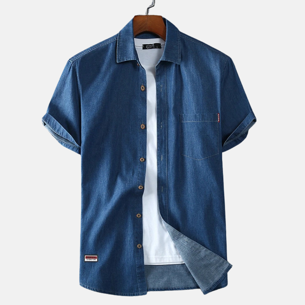 Men's Short Sleeve Button-Up Shirt with Chest Pocket