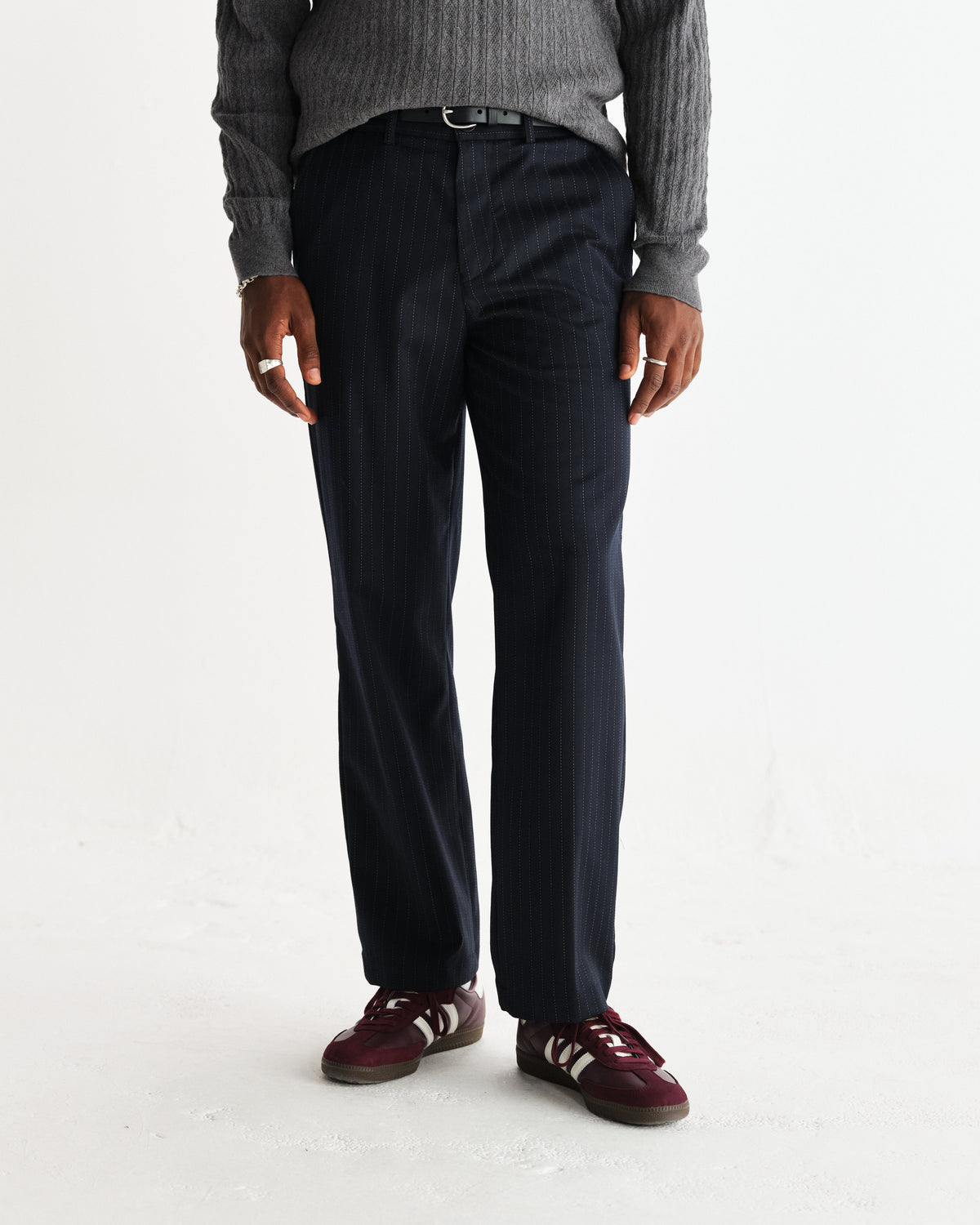 Men's Pinstripe Straight-Leg Trousers in Navy