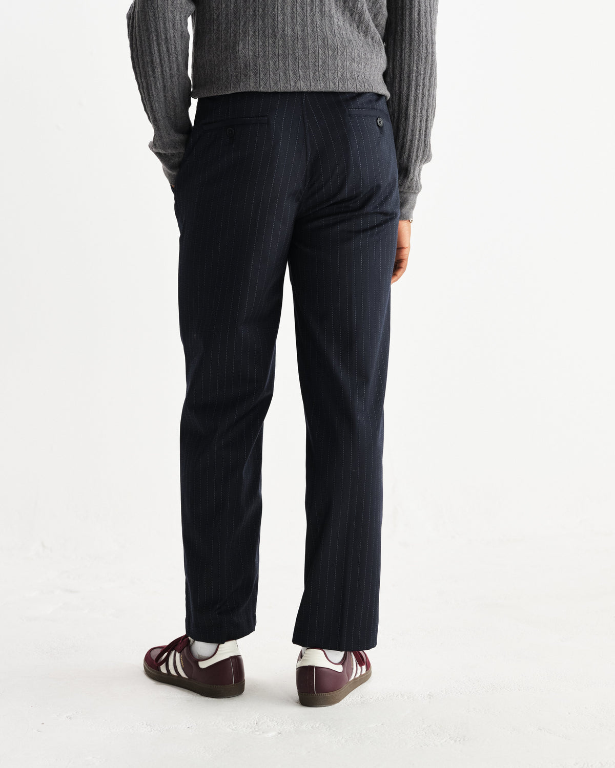 Men's Pinstripe Straight-Leg Trousers in Navy