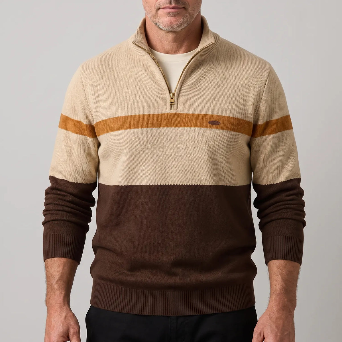 Men's Striped Colour Block Quarter-Zip Jumper
