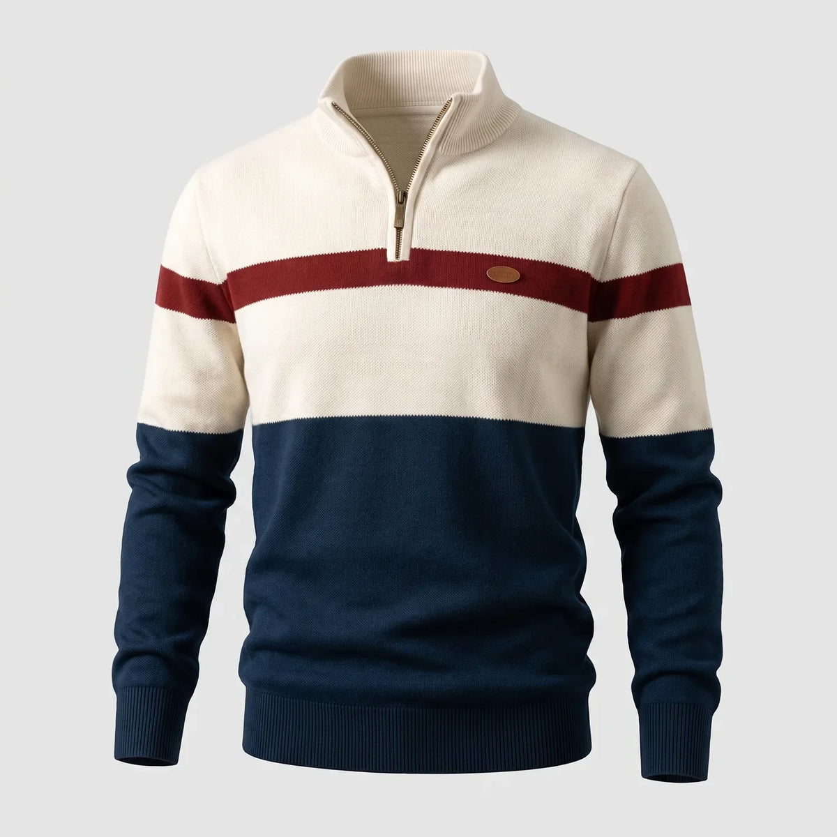 Men's Striped Colour Block Quarter-Zip Jumper