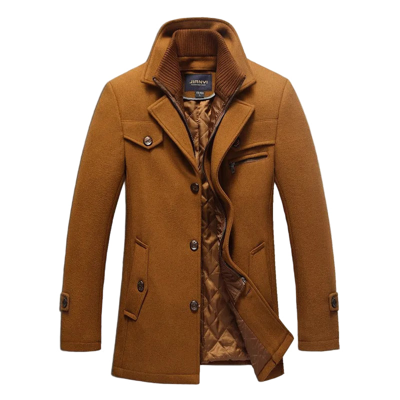 Men's Quilted Lined Trench Coat with Layered Collar