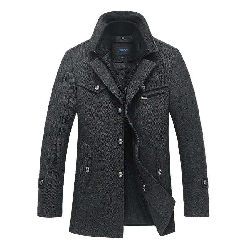 Men's Quilted Lined Trench Coat with Layered Collar
