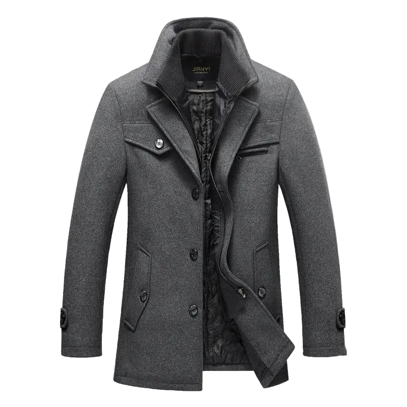 Men's Quilted Lined Trench Coat with Layered Collar