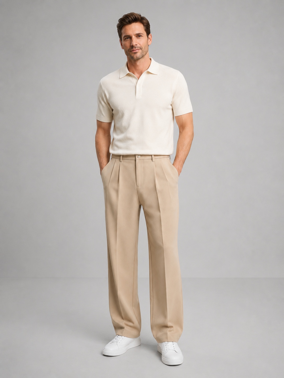 Men's Front Pleated Straight Leg Tailored Trousers