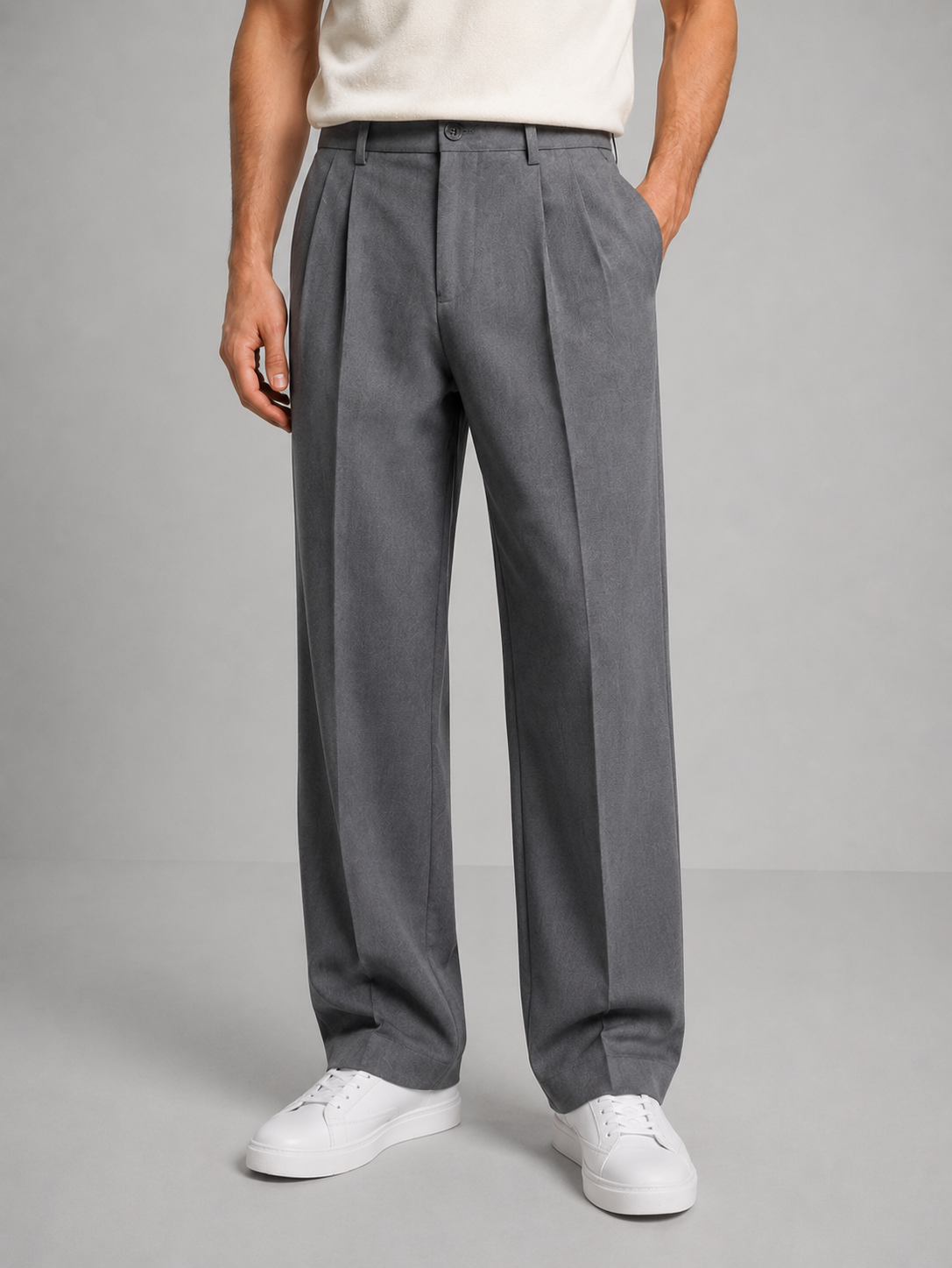 Men's Front Pleated Straight Leg Tailored Trousers