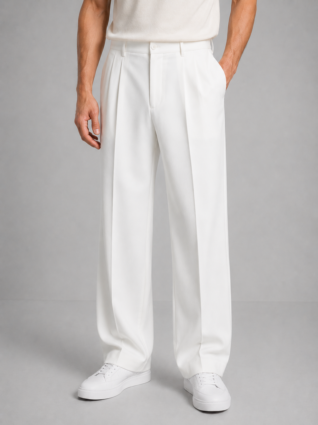 Men's Front Pleated Straight Leg Tailored Trousers