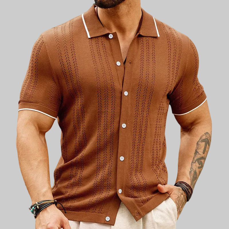 Men's Textured Knit Short Sleeve Button Shirt