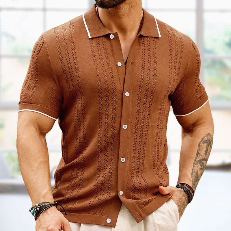 Men's Textured Knit Short Sleeve Button Shirt
