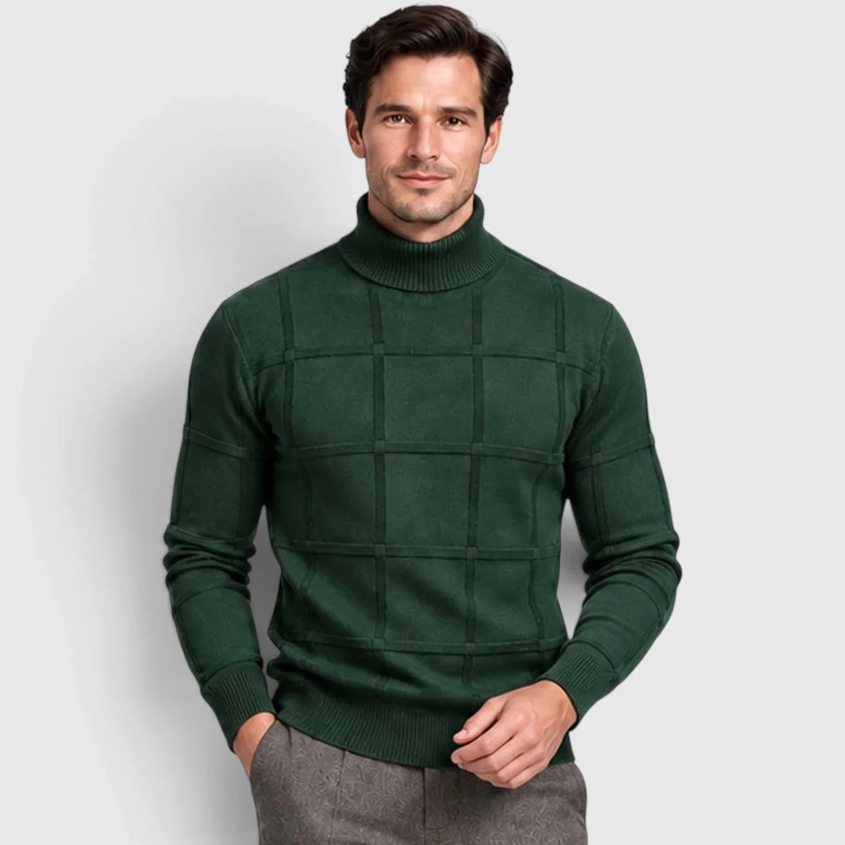 Men's Slim Fit Grid Texture Roll Neck Jumper