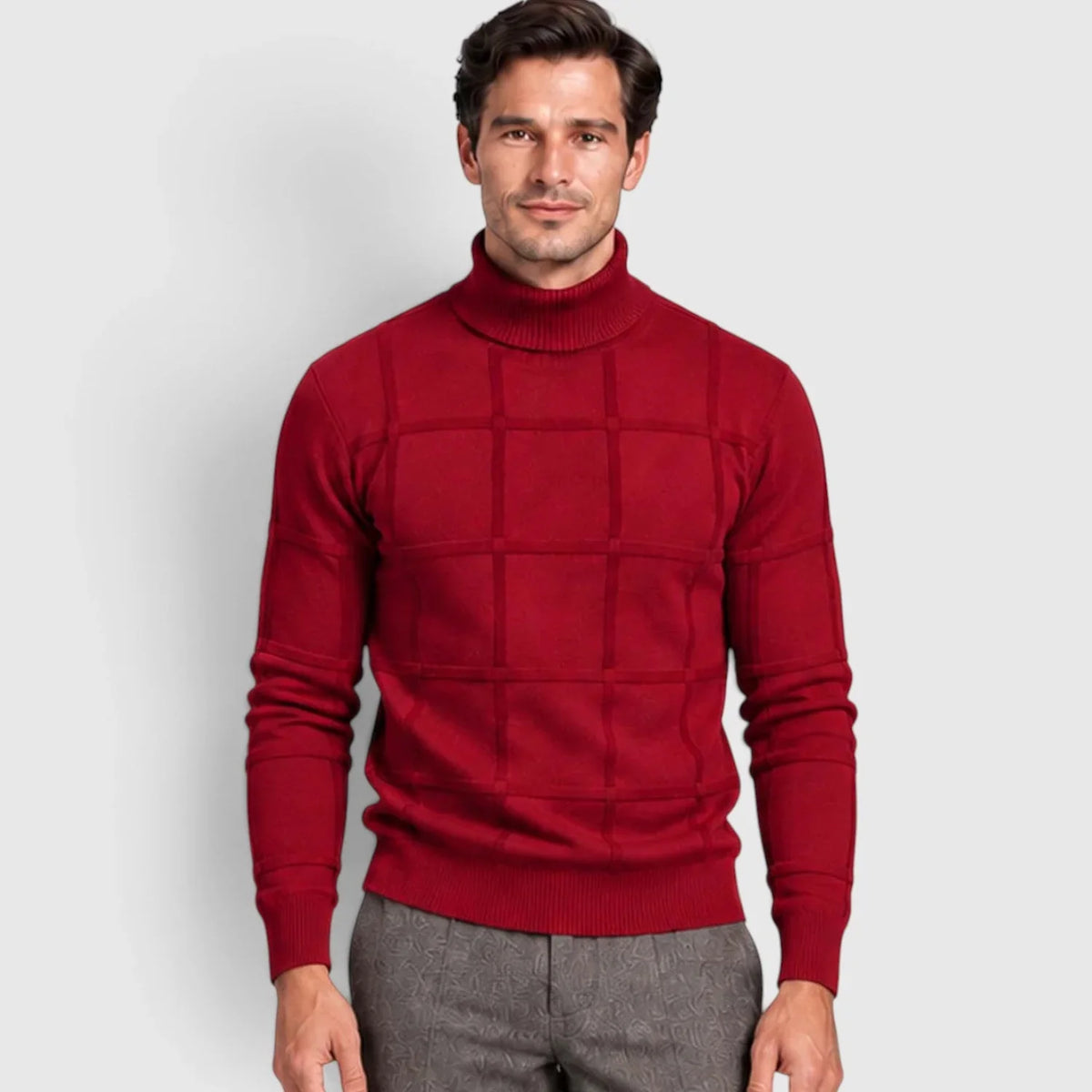 Men's Slim Fit Grid Texture Roll Neck Jumper