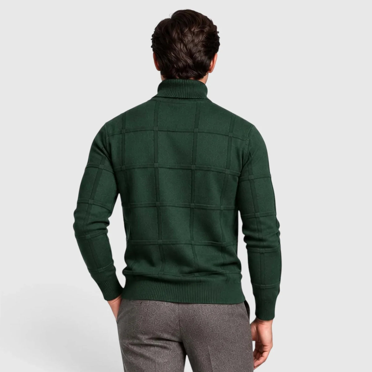 Men's Slim Fit Grid Texture Roll Neck Jumper