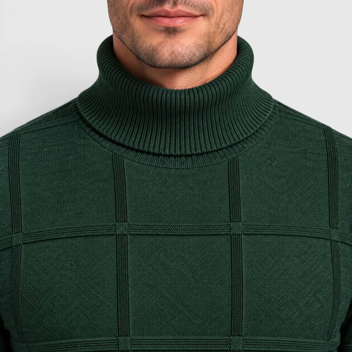 Men's Slim Fit Grid Texture Roll Neck Jumper