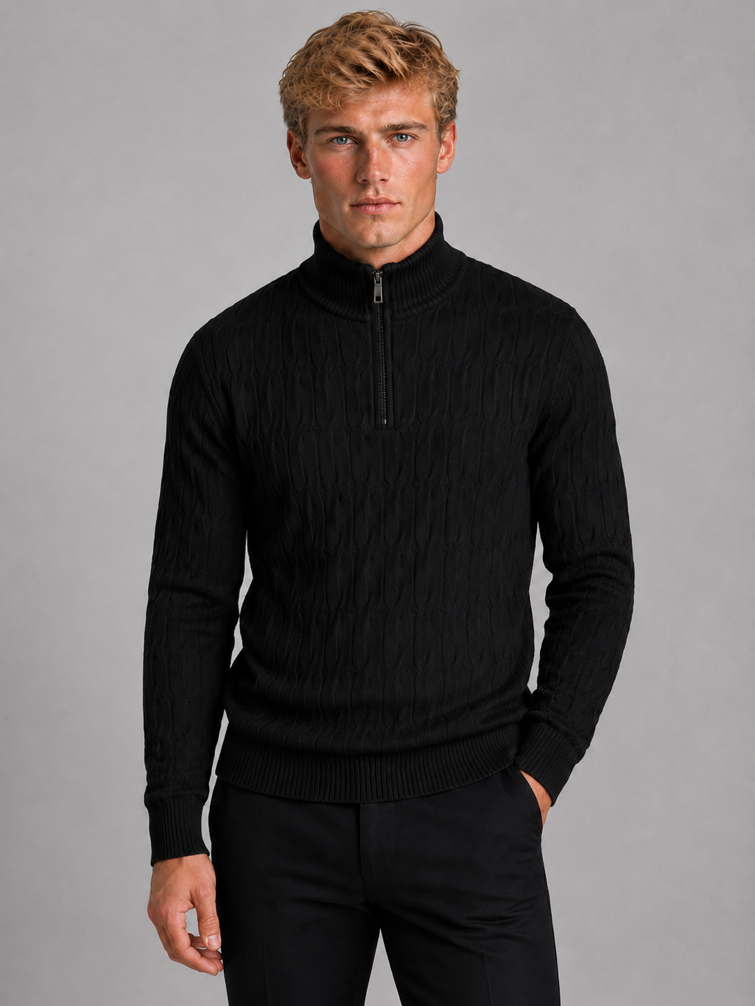 Men's Textured Knit Quarter-Zip Jumper
