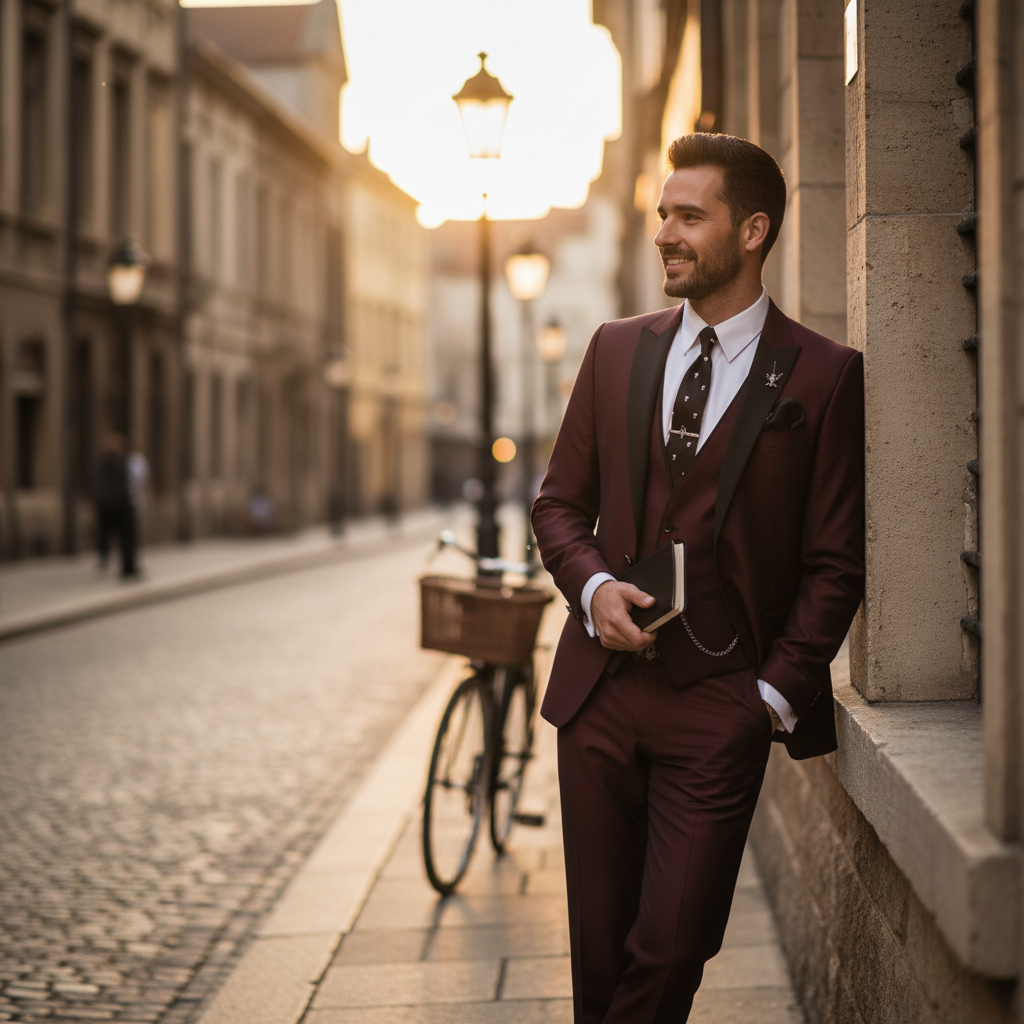 Men's Contrast Lapel Three-Piece Formal Suit