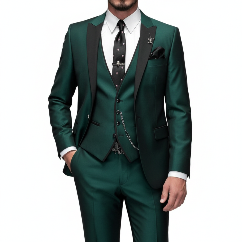 Men's Contrast Lapel Three-Piece Formal Suit