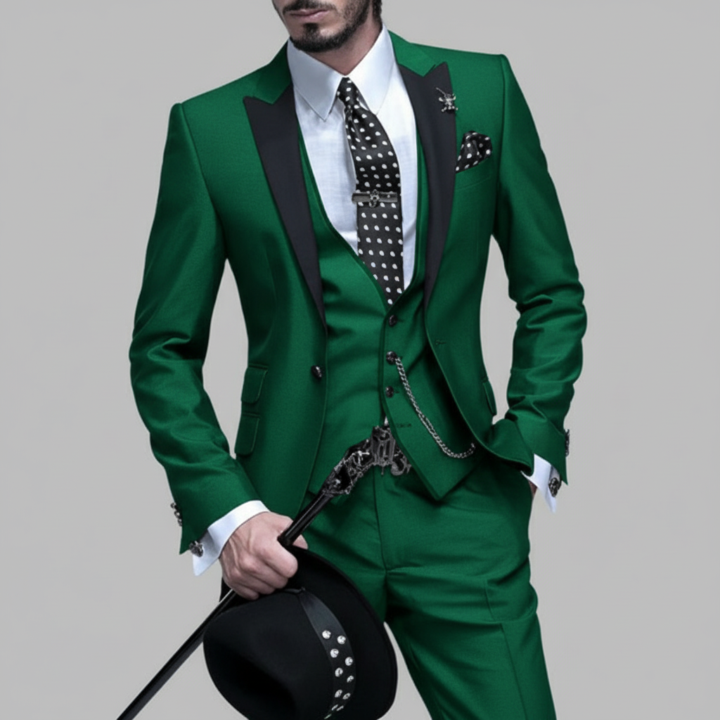 Men's Contrast Lapel Three-Piece Formal Suit