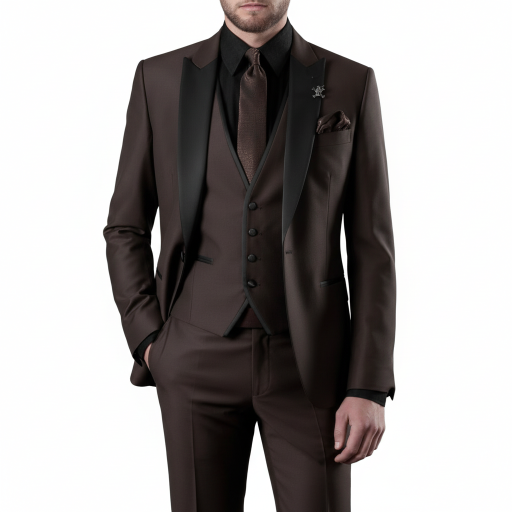 Men's Contrast Lapel Three-Piece Formal Suit