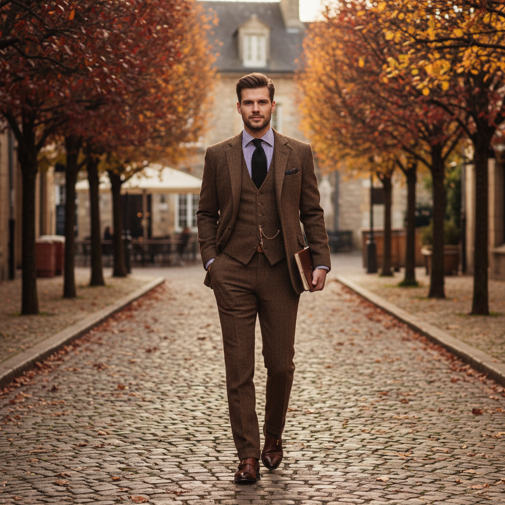 Men's Vintage Style Three-Piece Notch Lapel Suit