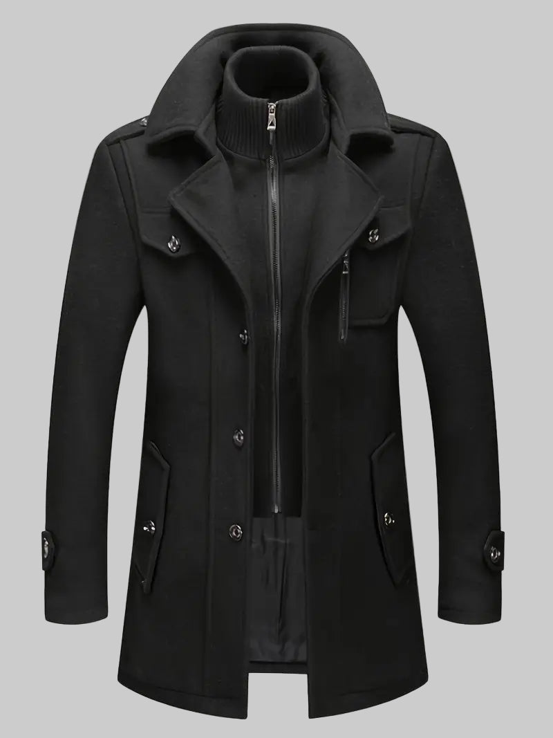 Men's Mid-Length Wool-Look Trench Coat with Zip Inner Collar