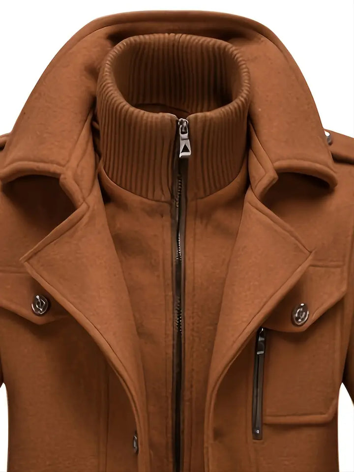 Men's Mid-Length Wool-Look Trench Coat with Zip Inner Collar