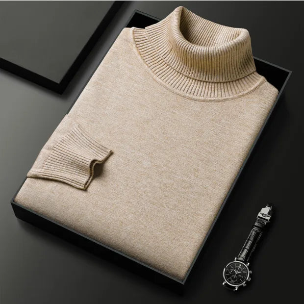 Men's Knitted Roll Neck Jumper for Winter