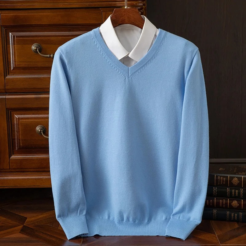 Men's Fine Knit V-Neck Jumper
