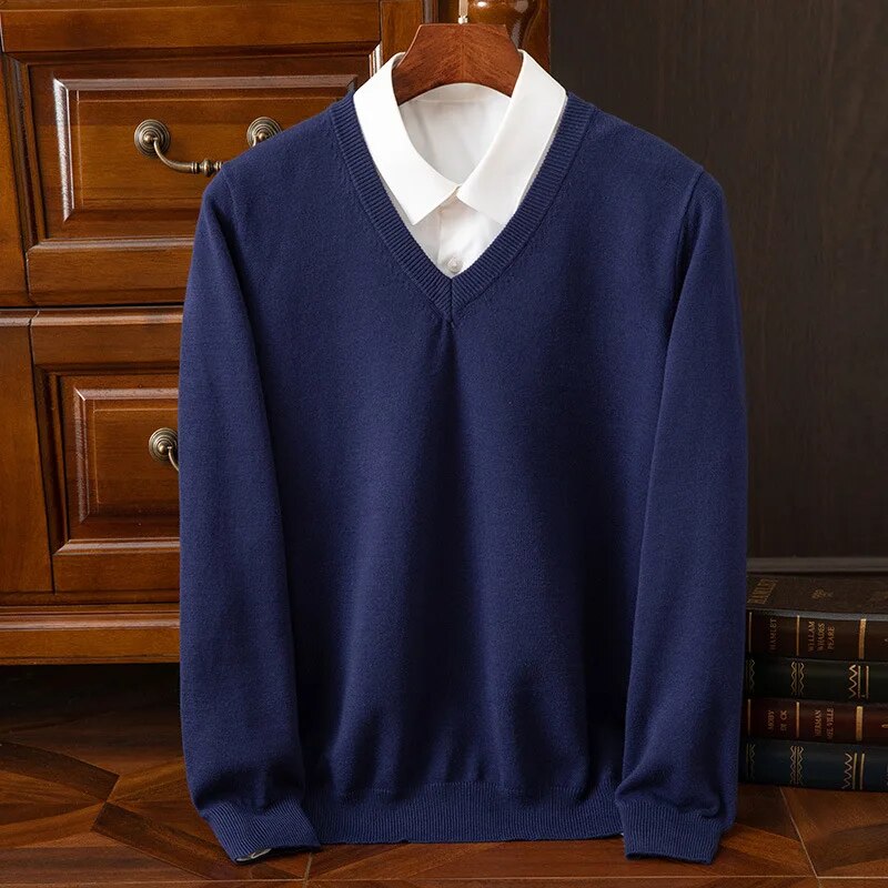 Men's Fine Knit V-Neck Jumper