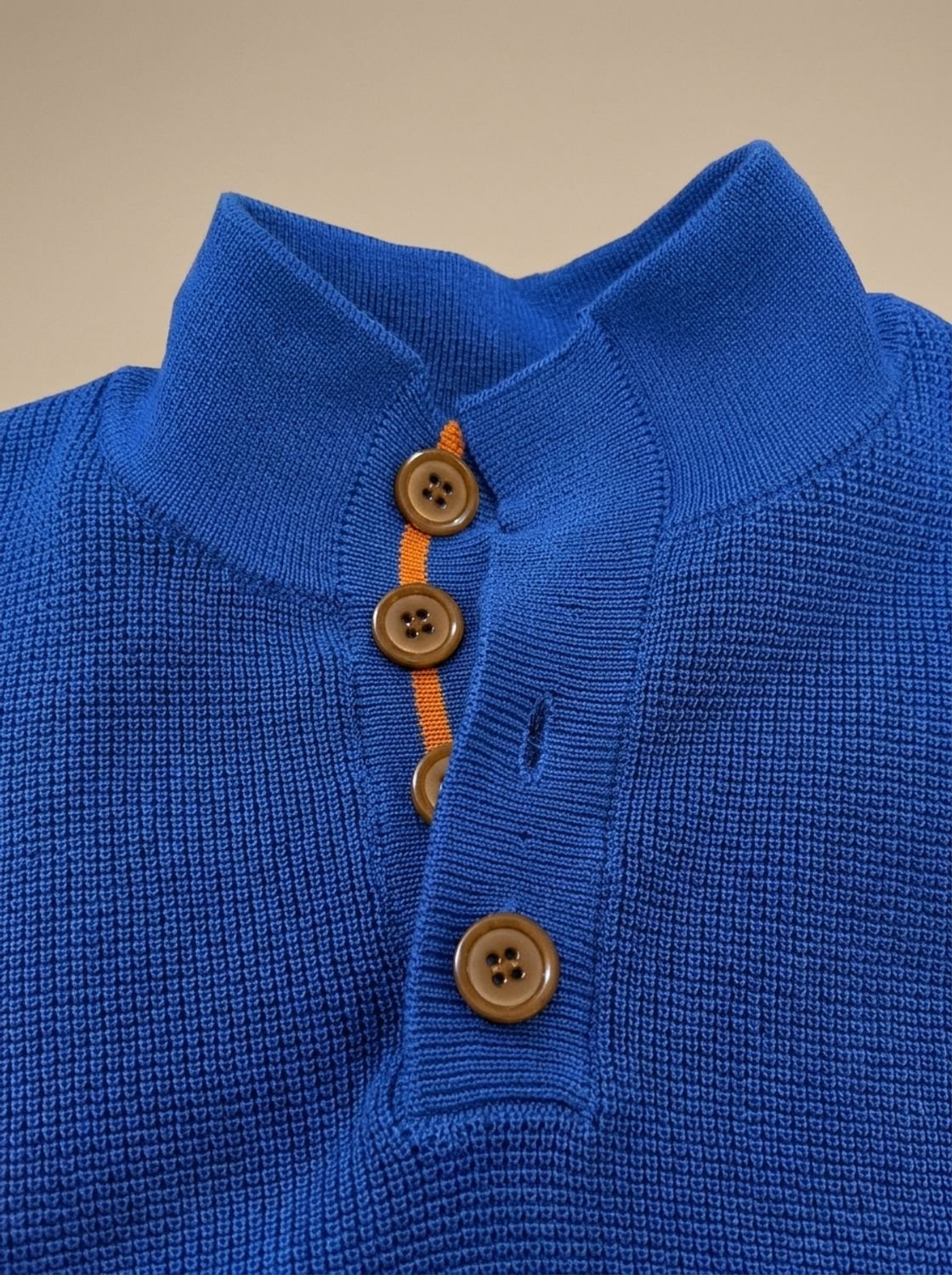 Men's Waffle Knit Button Neck Jumper with Elbow Patches