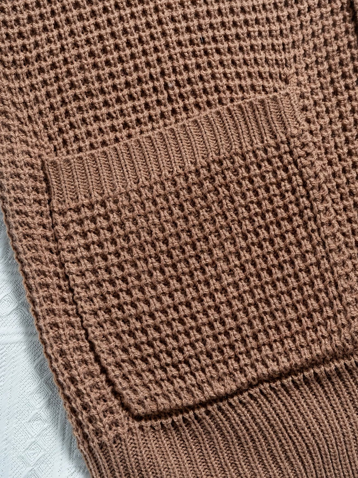 Men's Waffle Knit V-Neck Cardigan in Brown