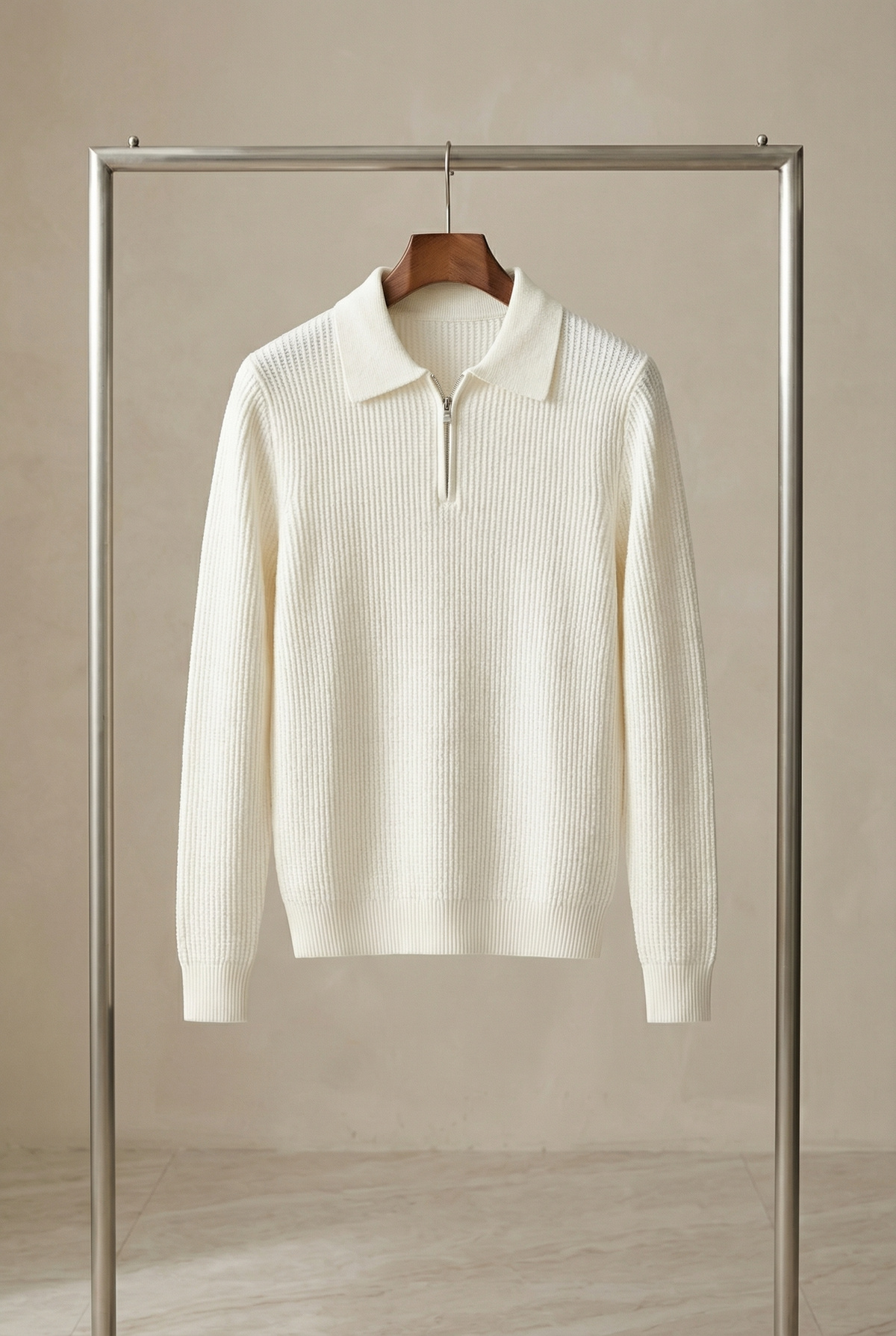 Men's Waffle Knit Quarter-Zip Polo Jumper