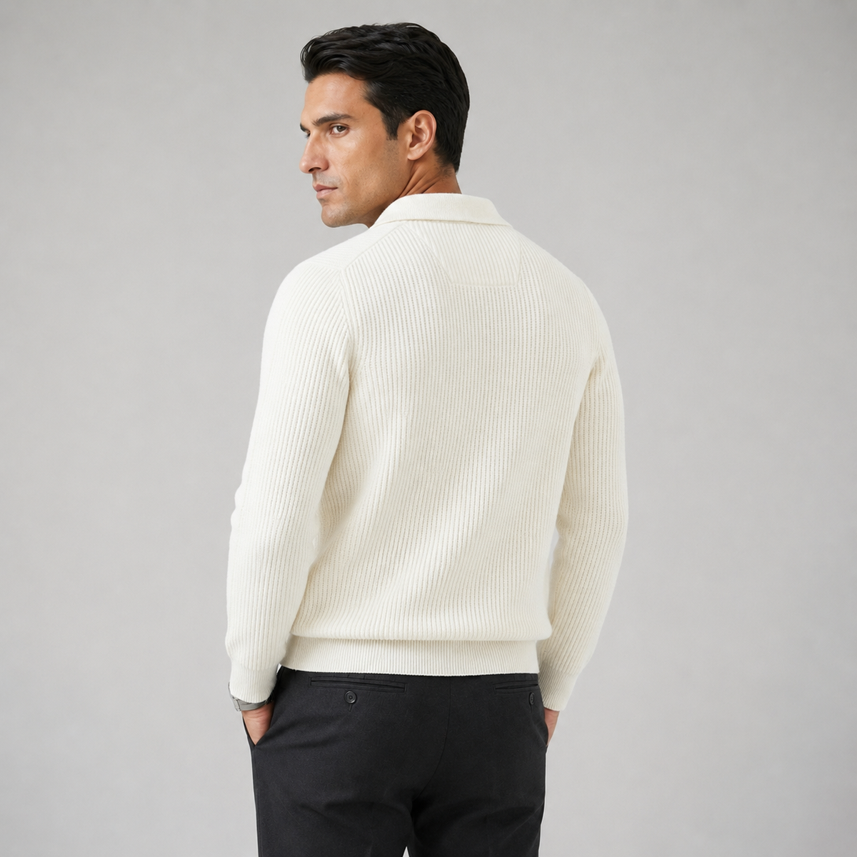 Men's Waffle Knit Quarter-Zip Polo Jumper