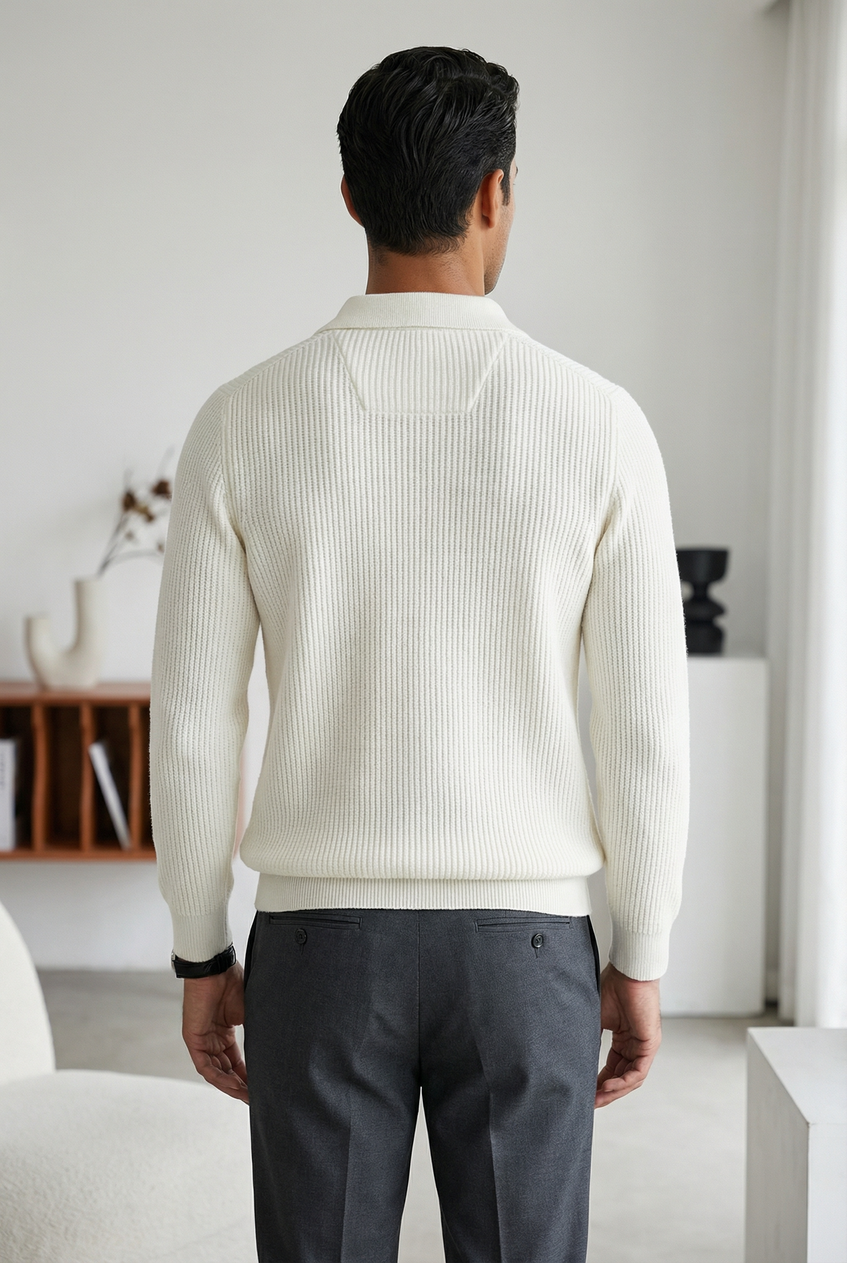 Men's Waffle Knit Quarter-Zip Polo Jumper