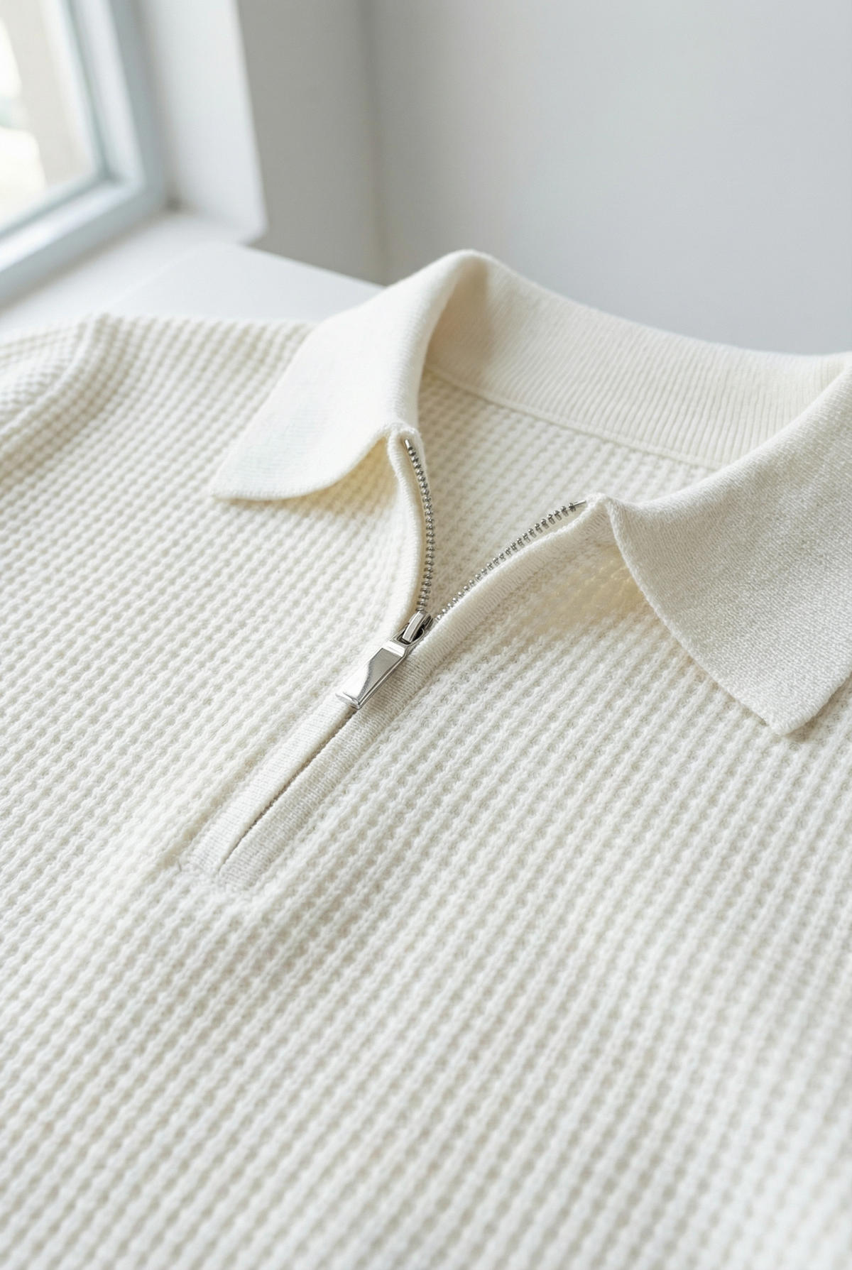 Men's Waffle Knit Quarter-Zip Polo Jumper