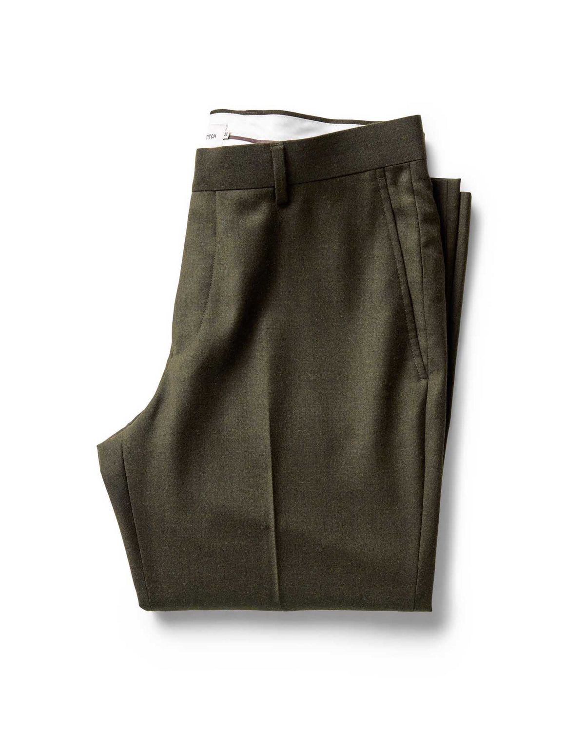 Men's Tailored Wool-Look Trousers with Welt Pockets in Olive