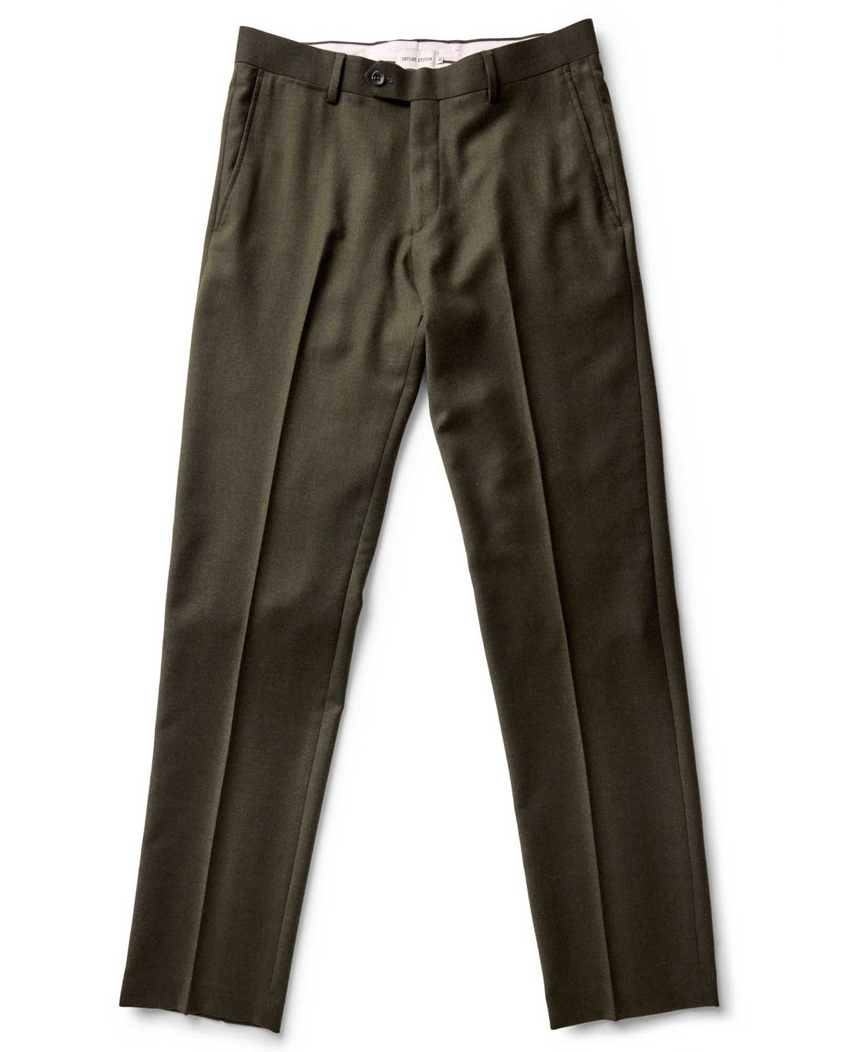Men's Tailored Wool-Look Trousers with Welt Pockets in Olive