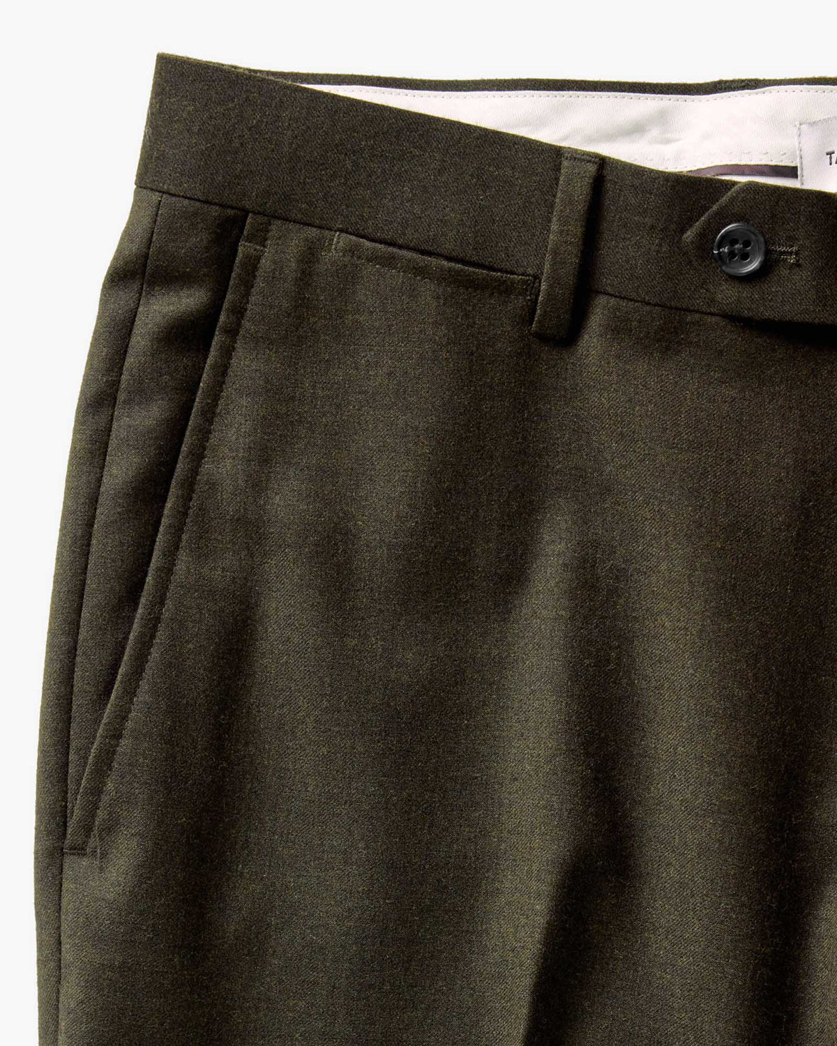 Men's Tailored Wool-Look Trousers with Welt Pockets in Olive